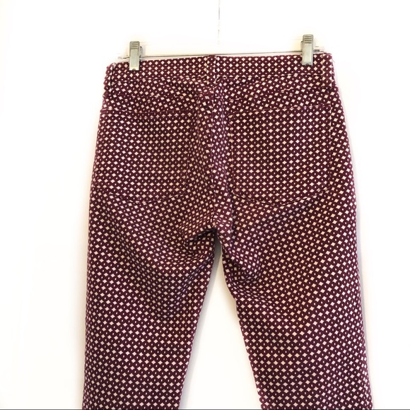 J. Crew Stretch Skinny Geometric Print Jeans Wine - Picture 5 of 8